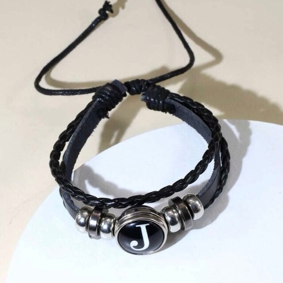 Trendy boutique Other - Mens Black Leather Bracelet with “J” NWT